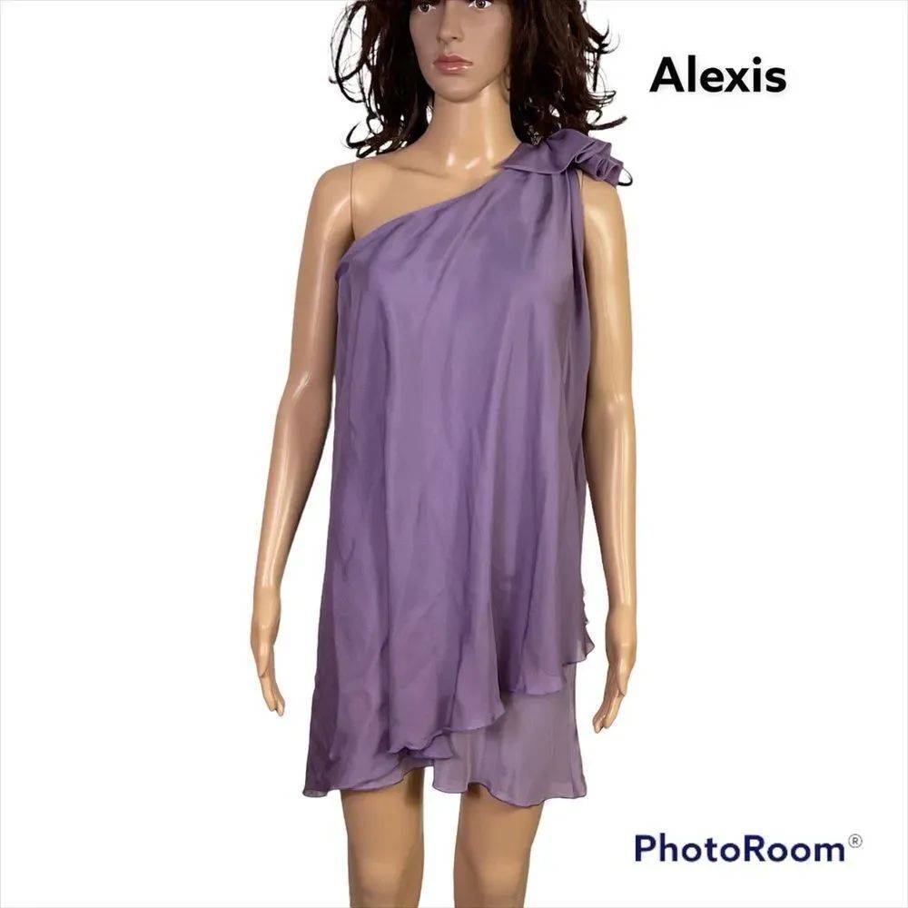NEW Alexis purple 100% silk one shoulder mini cocktail dress XS